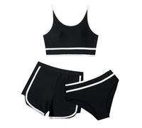 Generisch 2025 Bañadores de bikini para niñas con pantalones cortos, conjunto de bikini de 3 piezas para niños, trajes de baño deportivos bikini niño pequeño, Negro , 11-12 años