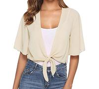 Generisch 2025 - Bolero de gasa para mujer de manga corta con bolsa de manga corta original vegano, beige, M