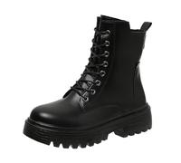 Generisch 2025 Botas de invierno con cordones para mujer, de un solo color, con suela gruesa, de media pantorrilla, casual, cómodas, con tacón, zapatos de mujer, zapatillas con tacón, Negro , 41 EU
