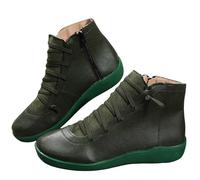 Generisch 2025 Botines casuales de mujer suave con cremallera correas en color sólido gran occidental niño ancho, verde, 41 EU