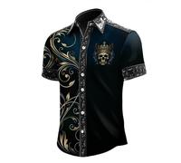 Generisch 2025 Camisa de calavera de Halloween para hombre | Camisa premium de manga corta con botones | Blanco | Tallas S-XXXXXL, Grey #5, S