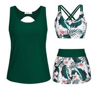 Generisch 2025 chaleco conservador bikini estampado traje de baño conjunto de tres piezas 8 mujeres, verde, 3XL