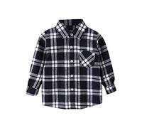 Generisch 2025 Chaqueta a cuadros de manga larga con botones Shacket Bebé Niños Niñas Bolsillos Camisa Top Coat Outwear Camisa Azul Rayas Niños, gris, 6-7 años