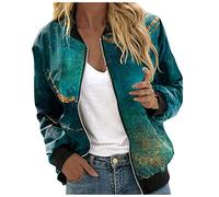 Generisch 2025 Chaqueta casual ligera para mujer con cremallera con estampado floral abrigo cuello alto ropa deportiva corta para exteriores con cremallera tops chaqueta de peluche para mujer, verde