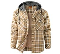 Generisch 2025 Chaqueta con capucha de terciopelo a cuadros para hombre, cortavientos, cálida, con botones, chaqueta de punto, tendencia de negocios y comercio exterior, chaqueta holgada, abrigo de