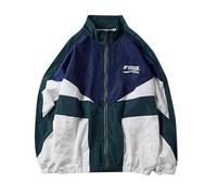 Generisch 2025 Chaqueta de estilo retro de gran tamaño con colores de patchwork, ropa deportiva casual vintage, cortavientos, talla M, verde, XXL