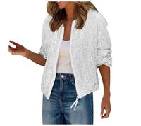 Generisch 2025 - Chaqueta de invierno para mujer con lentejuelas de manga larga con cremallera frontal chaqueta de invierno impermeable para mujer, Blanco., L