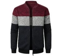 Generisch _2025 Chaqueta de punto de colores mezclados para hombre Terciopelo Rojo, Rojo sandía, XL