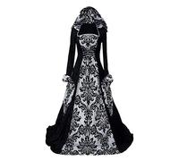 Generisch 2025 con capucha Swing Dress Print Retro Art Long Sleeve Tie Waist Cosplay Disfraces para niños, Negro , L
