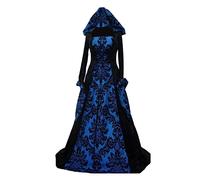 Generisch 2025 con capucha Swing Dress Print Retro Art Long Sleeve Tie Waist Cosplay Disfraces para niños, azul, L