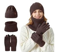 Generisch 2025 conjunto de dos piezas grande adecuado para invierno grueso copo de nieve cálido gorro bufanda invierno damas punto, café, talla única