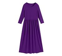 Generisch 2025 Cuello redondo Soild Holgado Casual Daily Wear Largo Maxi Princesa Vestido Niñas Con Tirantes, morado, 5-6 años
