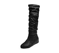 Generisch 2025 Cuñas Botas Longitud De La Botas Para Mujeres Botas Rodilleras Botas Plisadas De Mujer Zapatos De Mujer Negro 43, Negro , 39 EU