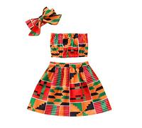 Generisch 2025 Diadema Estilo Ankara Chaleco Verano Conjunto Niños Africano Dashiki Faldas Niñas Trajes Tops Bebé Ropa para Niños Pequeños Trajes para Niñas y Conjunto Suéter, naranja, 2-3 años