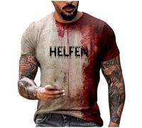 Generisch 2025 Diseño de Halloween Gráfico de sangre de talla grande para hombres con estampado en color sólido manga corta tops sin vientre encaje, beige, XXL