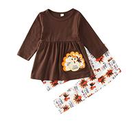 Generisch 2025 Disfraz de niño y niña, estampado de Acción de Gracias, manga larga, pantalones, juego de 2 unidades, camiseta para niñas, marrón, 2-3 años