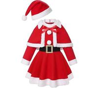 Generisch 2025 Disfraz de Papá Noel para niña, vestido rojo de manga larga con bufanda, sombrero, cinturón, disfraz de Navidad para niña, traje de fiesta de vacaciones, conjunto N (rojo 2-3 años)