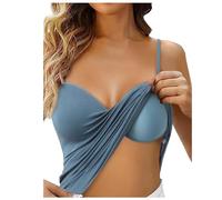 Generisch 2025 estante sujetador camisoles ajustable con correa de espagueti camisetas sin mangas capa básica blusa blanca sin mangas, azul, XL
