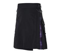 Generisch 2025 Estilo casual escocés para hombre Falda plisada de bolsillo contrastante a cuadros Cargohose Herren 30, morado, XL