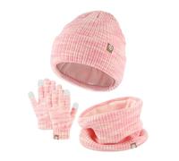 Generisch 2025 guantes bufanda conjunto niña niño niños sombreros con pom punto calentador de cuello polaina manoplas forro polar conjunto gorro bebé nudo, Rosa., talla única