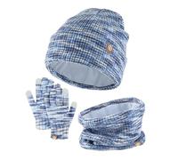 Generisch 2025 guantes bufanda conjunto niña niño niños sombreros con pom punto calentador de cuello polaina manoplas forro polar conjunto gorro bebé nudo, azul, talla única