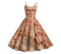 Generisch 2025 Halloween Damen Halloween Freizeitkleid Funky Print Ärmellos Langes Maxi Party Kostüm Gothic Retro Flowy, Color rojo., XXL