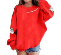 Generisch 2025 Halloween niñas sudaderas y sudaderas para niños conscientes de la moda tops casuales elegantes con impresión de letras para celebraciones de Halloween, rojo, 9-10 años