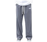 Generisch 2025 Hombres Color Sólido Cintura Cordón Cintura Ancho Pierna Pana Pantalones Casual Tendencia Negocios Cómodos Pantalones Holgados Pantalones de Portero Hombres Acolchado, gris, XL