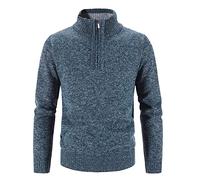 Generisch 2025 Hombres Cuello estrecho Color sólido Media Cremallera Suelo de punto Camisa Suéter Chaqueta de forro polar Abrigo Hombre, azul, XL