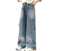 Generisch 2025 Increíbles pantalones vaqueros para niña con pierna acampanada elástica alta pantalones largos casuales de pierna ancha jeans holgados pantalones anchos niñas, marine, 8-9 años