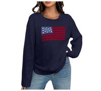 Generisch 2025 Jersey para mujer, manga larga, bandera de Estados Unidos, sudadera de punto Memorial Day Camisetas sueltas Suéter Invierno Mujer, azul, S