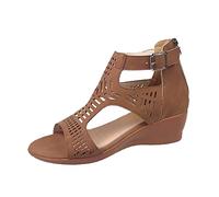Generisch 2025 Las mujeres cuñas para las mujeres zapatos de dedo del pie hacia fuera sandalias huecas piep sandalias de moda sandalias de mujer zapatos de mujer azul 41, marrón, 39 EU
