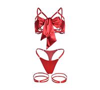 Generisch 2025 Lencería Liguera para Mujeres Lazo Decoración Satén Textura Lencería Tirantes Tirantes Espaguetis Espalda abierta sin Corsé Salir Fiesta Crop Top Lencería Mujer Tallas Grandes, rojo, XL