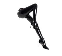 Generisch 2025 - Mono Mujer Cuero Sintético con Cremallera Pantalones Ajustados para Clubes Nocturnos Actuaciones de Baile Trajes de Pole Dance Lencería Con Abajo Abierto, Negro , L