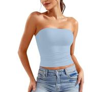 Generisch 2025 Mujer Crop Top sin Tirantes Bandeau Tube Top sin Mangas sin Espalda Estilo Bad Girl, azul claro, S