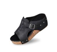 Generisch 2025 Mujer Verano Color Sólido Slip On Casual Open Toe Suave Parte Inferior Transpirable Zapatillas Zapatos Sandalias, Negro , 40 EU