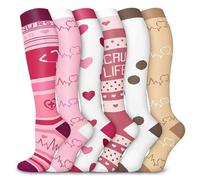 Generisch 2025 mujeres 6 piezas calcetines largos de compresión leggings calcetines de compresión de correr largo deporte al aire libre medias grandes, Rosa., L