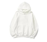 Generisch 2025 Mujeres Sólido Básico Lana Letra Suelta Sudadera con Capucha Manga Larga Bolsillo Caída Hombro Suéter Top Top, Blanco, XL