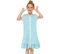 Generisch 2025 - Niñas Natación Cubrir Traje de Baño para Niños Encubrimiento con Cremallera Traje de Baño de Playa con Albornoz Absorbente Vestido De Playa De Terry Hermosa Para Niñas, verde, 6-7