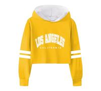 Generisch 2025 niñas niños casual suelto activo manga completa sudaderas con capucha sudaderas con capucha suéter corto estampado letras rayas adolescentes crop tops suéteres niñas 152 Cool, amarillo