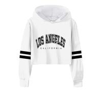 Generisch 2025 niñas niños casual suelto activo manga completa sudaderas con capucha sudaderas con capucha suéter corto estampado letras rayas adolescentes crop tops suéteres niñas 152 Cool, Blanco