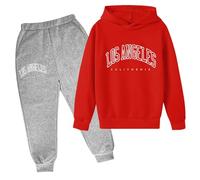 Generisch 2025- Niños Casual Letra Impreso Manga Larga Sudadera con Capucha Sudadera Chándal Jogger Pantalones de Chándal 2 Piezas Conjunto Suéter Niños, rojo, 3-4 años
