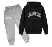 Generisch 2025- Niños Casual Letra Impreso Manga Larga Sudadera con Capucha Sudadera Chándal Jogger Pantalones de Chándal 2 Piezas Conjunto Suéter Niños, Negro , 4-5 años