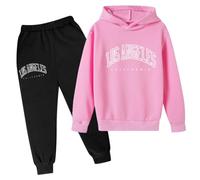 Generisch 2025- Niños Casual Letra Impreso Manga Larga Sudadera con Capucha Sudadera Chándal Jogger Pantalones de Chándal 2 PC Sweatsuit Set 1 Traje de Navidad Recién Nacido, Rosa claro., 3-4 años