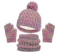 Generisch 2025~ Niños Gorro de Invierno Guantes Bufanda Conjunto Niñas Niños Niños Sombreros con Pom Punto Calentador de Cuello Polaina Manoplas Forro Polar Conjunto, Rosa intenso., 1-6 años