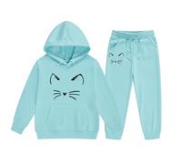 Generisch 2025 Niños Niñas Manga Larga Dibujos Animados Estampados Cálida Sudadera con Capucha Tops Pantalones Niños Trajes Chándal Mono Conjunto Recién Nacido, azul celeste, 8-9 años
