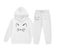 Generisch 2025 Niños Niñas Manga Larga Dibujos Animados Estampados Cálida Sudadera con Capucha Tops Pantalones Niños Trajes Chándal Mono Conjunto Recién Nacido, Blanco, 12-13 años