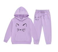 Generisch 2025 Niños Niñas Manga Larga Dibujos Animados Estampados Cálida Sudadera con Capucha Tops Pantalones Niños Trajes Chándal Mono Conjunto Recién Nacido, morado, 3-4 años