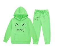Generisch 2025 Niños Niñas Manga Larga Dibujos Animados Estampados Cálida Sudadera con Capucha Tops Pantalones Niños Trajes Chándal Mono Conjunto Recién Nacido, verde, 3-4 años