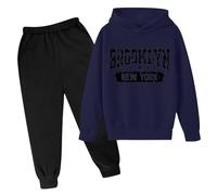 Generisch 2025 Niños Sudadera con Capucha Conjunto de Suéter Impreso Popular Conjunto De Sudadera En Ropa Interior Casual Letra Impreso Manga Larga Ropa De Bebé 92 Niño, marine, 4-5 años